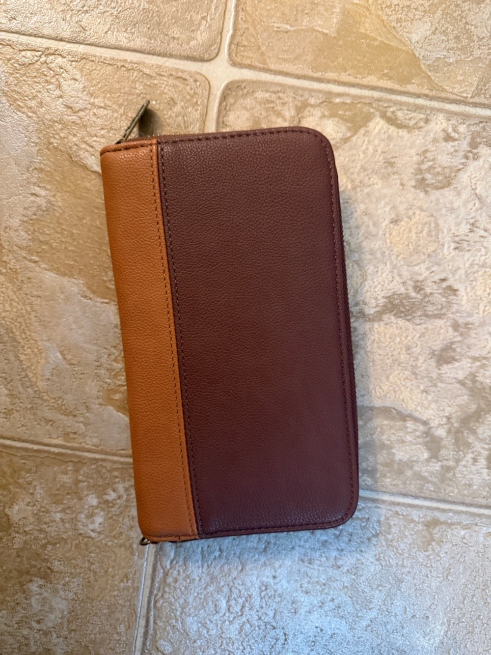 Women’s Brown and Tan Leather Zip Wallet Organizer- new